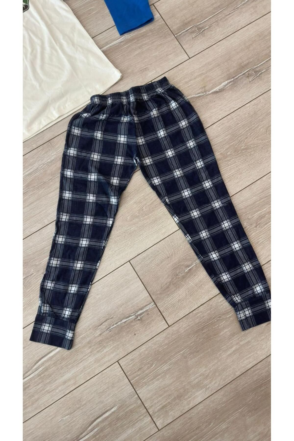 Ekose Çocuk Pamuklu Tek alt Pijama Altı - Görsel 2