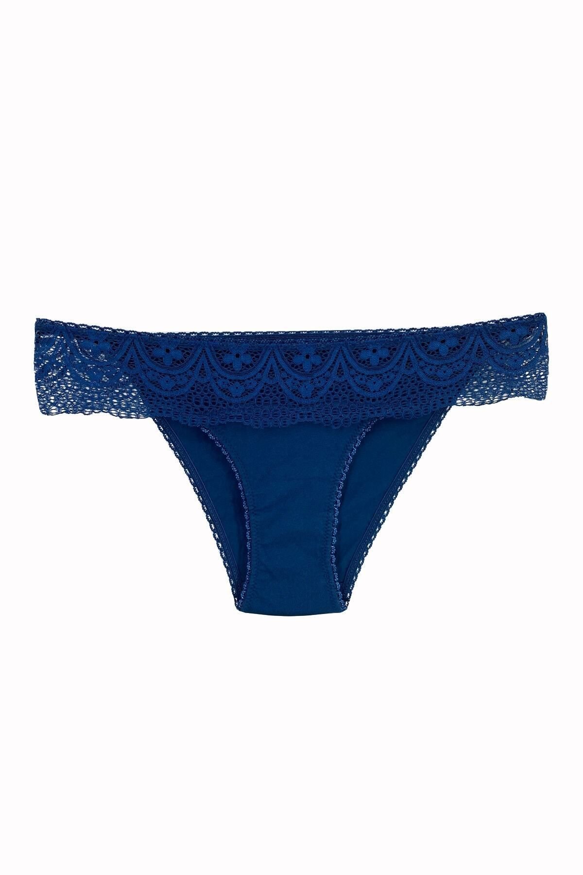 Kadın Siyah-gece Mavisi-fuşya 2236 Dantelli Slip 3lü Paket Külot - Görsel 2