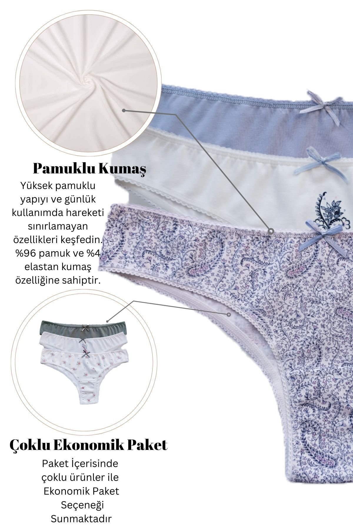 Kadın 2701 3'lü Ekonomik Paket Pamuklu Basic Brazilian Külot - Görsel 3