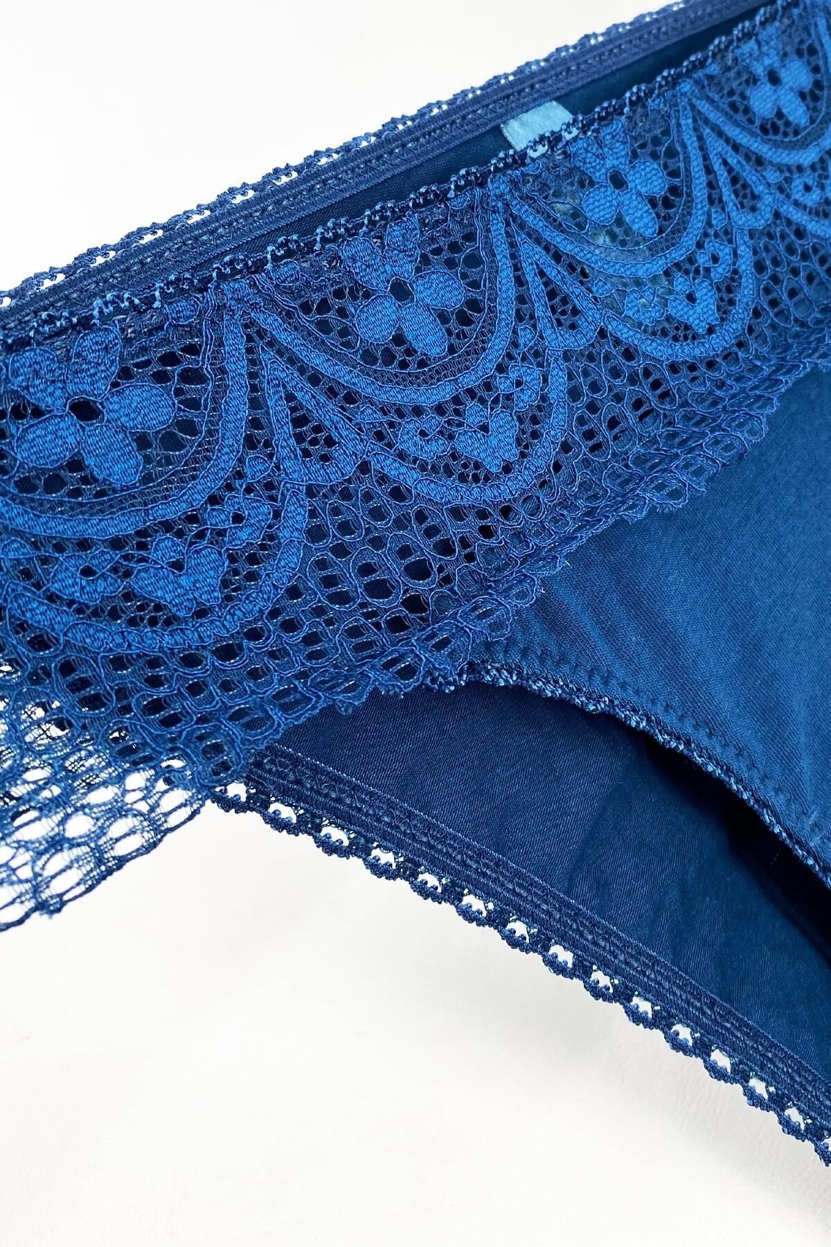 Kadın Siyah-gece Mavisi-fuşya 2236 Dantelli Slip 3lü Paket Külot - Görsel 3