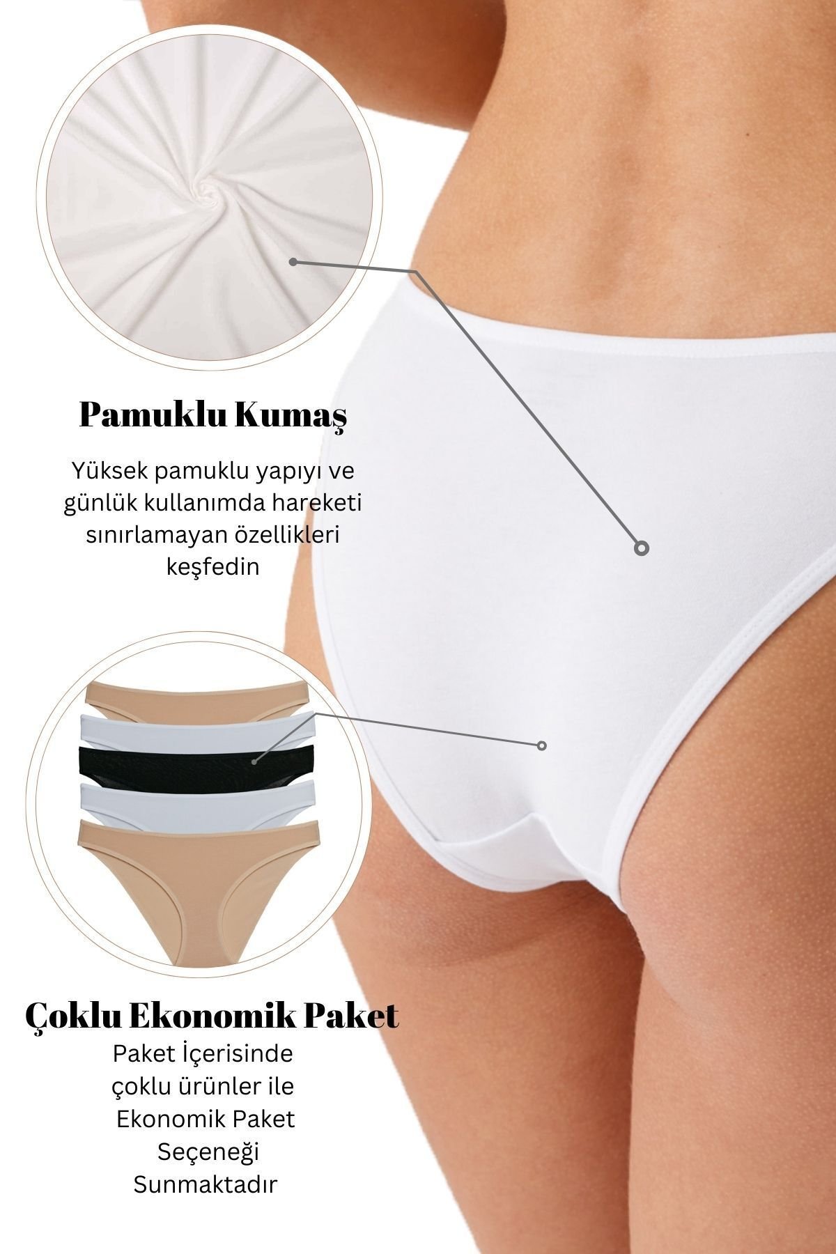 Kadın 5'li Ekonomik Paket 2055 Basic Brief Pamuklu Külot - Görsel 7