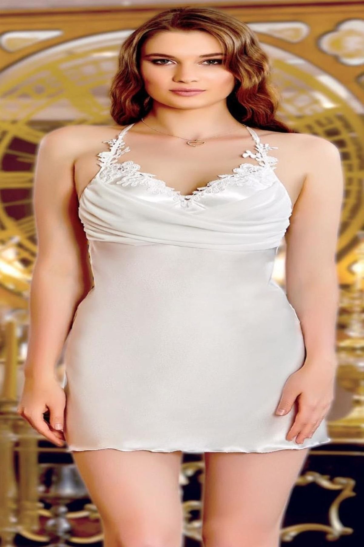 S225 Bayan Saten Brodeli 6 Lı Set Ekru - Görsel 3